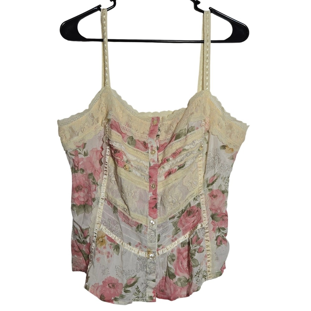 Candies Floral Lace Cami Tank Top XL Tie Back Coquette Romantic Dainty Y2K Doll